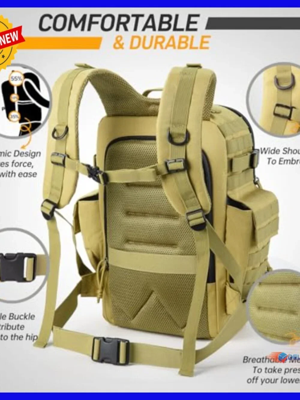 Large Military Diaper Backpack with Changing Pad for Hiking Travel